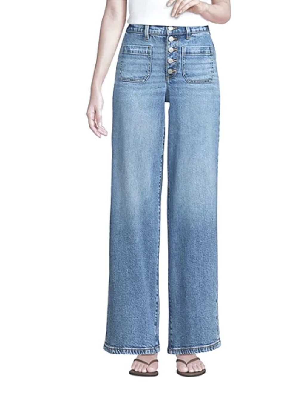 Lands' End Soft Denim High Rise Wide Leg Patch Pocket Jeans 14 Light Wash NWOT